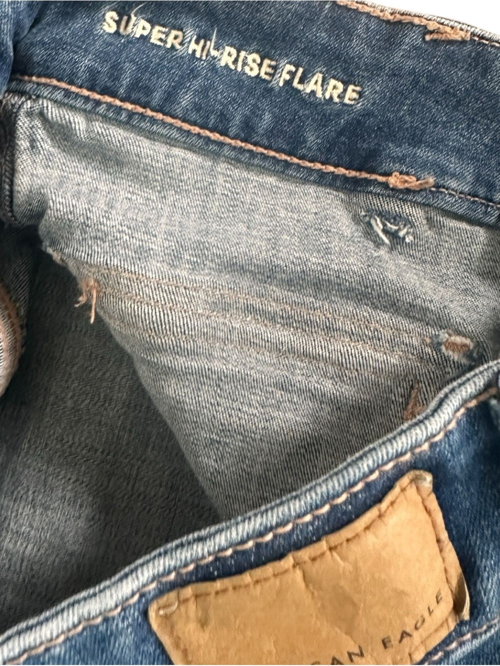 American Eagle Super High Rise Flare Jeans Front Pockets AE BOHO Festival US 10 - Picture 7 of 7